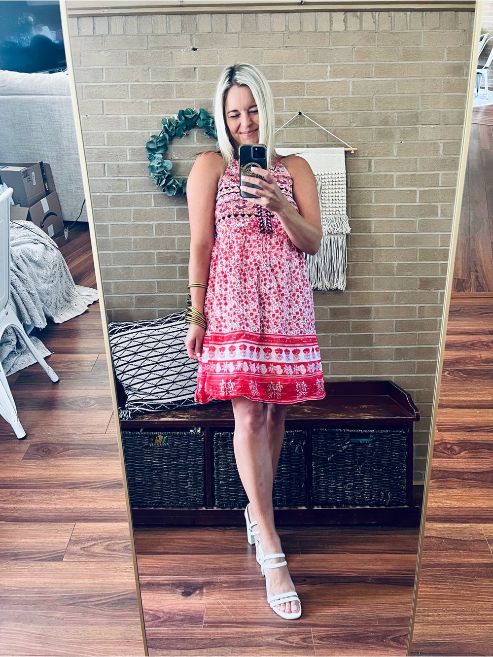 THML Coral Pink Patterned Halter Dress